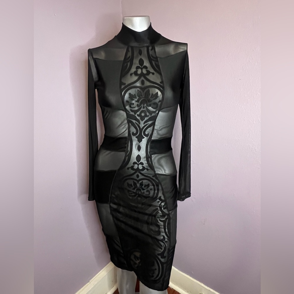 Chic Black Patterned Long Sleeve Dress